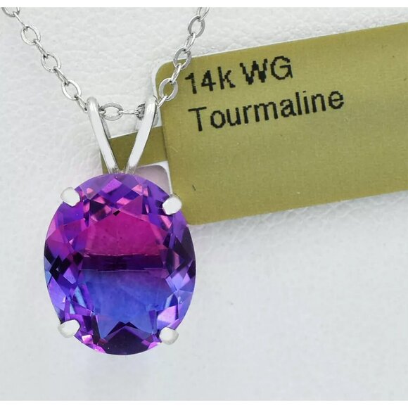 AAA Blue & Pink Tourmaline 5.64 Cts Pendant 14k White Gold